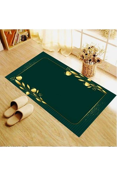 uygun dekor Green Tulip Motif Velvet Rug - Digital Printing, Washable Non-Slip Base, Prayer Prayer Rug