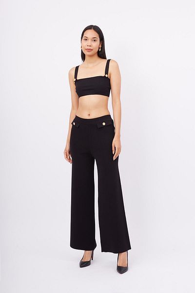 Peraluna Peraluna MARLENE Black Knitwear Trousers - Comfortable Cut, Button Detailed