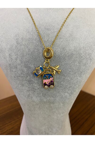 lumi concept Çelik Manifest Kolye (Uçak, Valiz, Kamera)