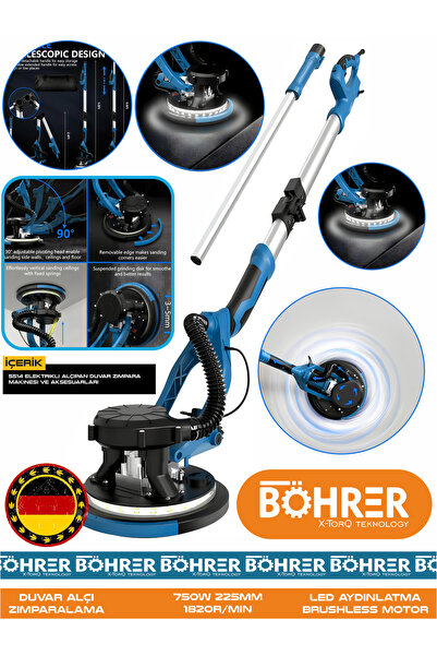 BÖHRER ALMAN BÖHRER 750W 5515M LED IŞIKLI TOZ TORBALI DUVAR ALÇI ZIMPARALAMA ...