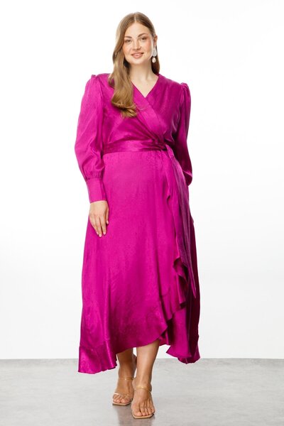 Moda İlgi Modailgi  Jakarlı Kruvaze Elbise Fuşya