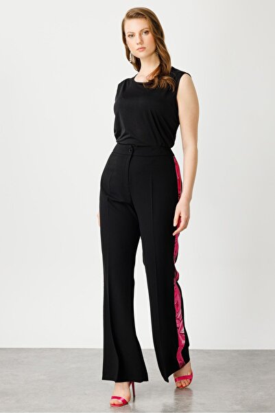 Moda İlgi Modailgi Yanları Desen Şeritli Pantolon - 5006 Fuşya