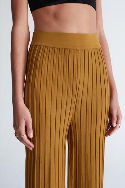 Peraluna Viola Trousers Rib Knitted Women's Knitwear Trousers with Elastic Waist - Olive