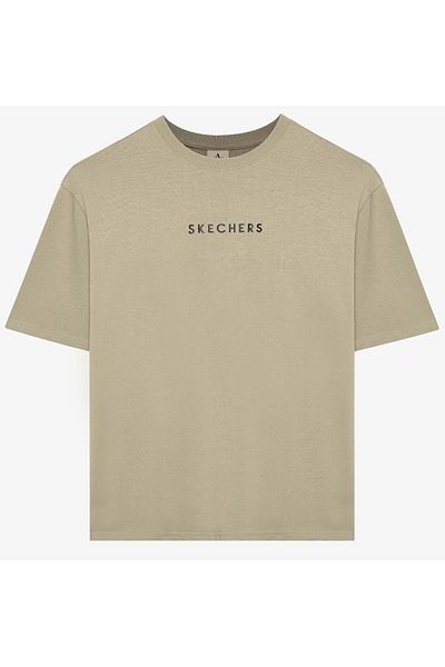 SKECHERS S 242134   Μπεζ ανδρικό μπλουζάκι Oversize Graphic - Heavy Weight T-shirt