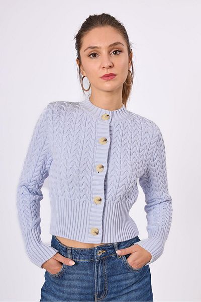 Peraluna Cardigan de tricotaj pentru femei Scarlett Baby Blue Crop Cut împletit