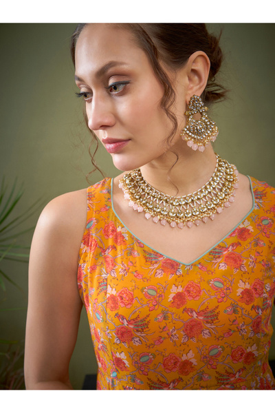 Sassafras By Styli Floral Print Sweetheart Neck Anarkali Kurta