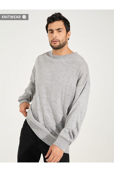Styli Relaxed Fit Crew Neck Sweater with Dropped Shoulder