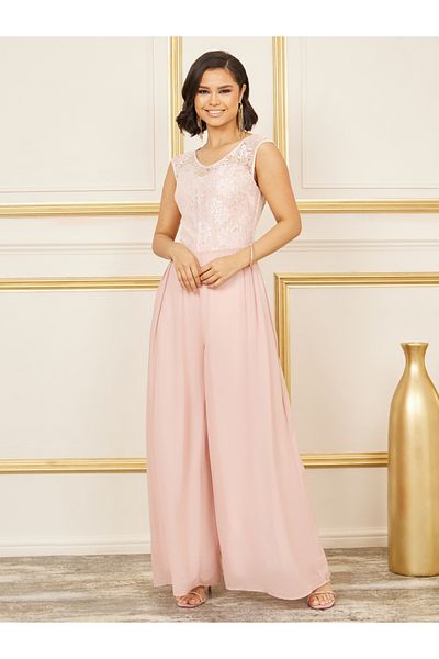 Styli Lace Detail Mesh Insert Wide Leg Jumpsuit