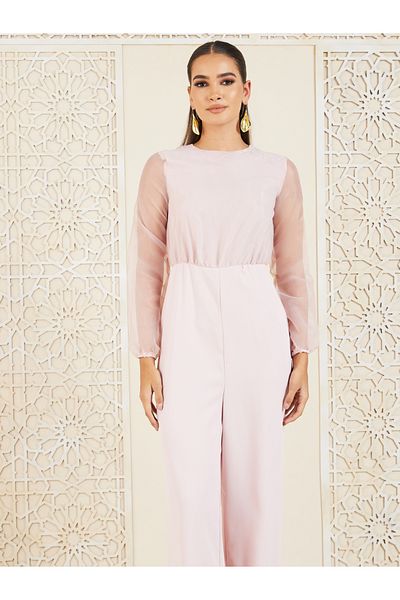 Styli Organza Sleeves Wide Leg Jumpsuit