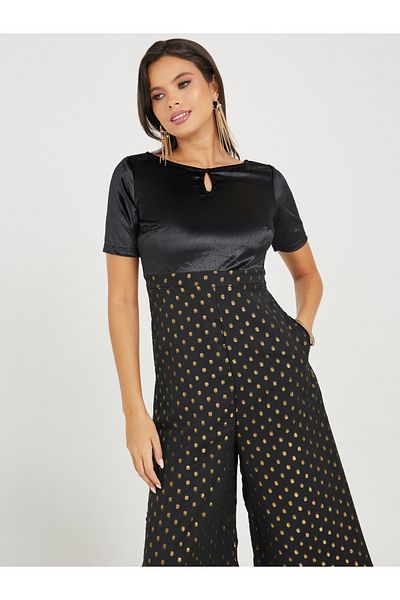Styli Wide Leg Jumpsuit With Foil Print