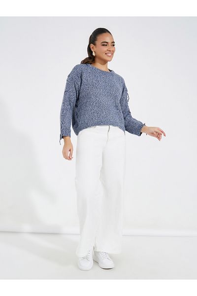 Styli Basic Round Neck Sweater with Sleeve Tie Detail