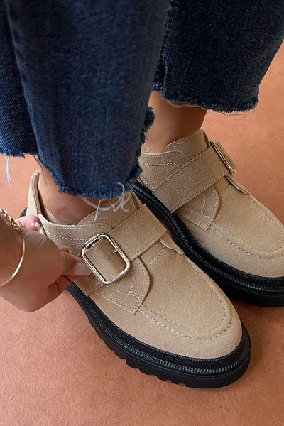 Mupa Shoes Μπεζ Suede Γυναικεία Loafer Παπούτσια