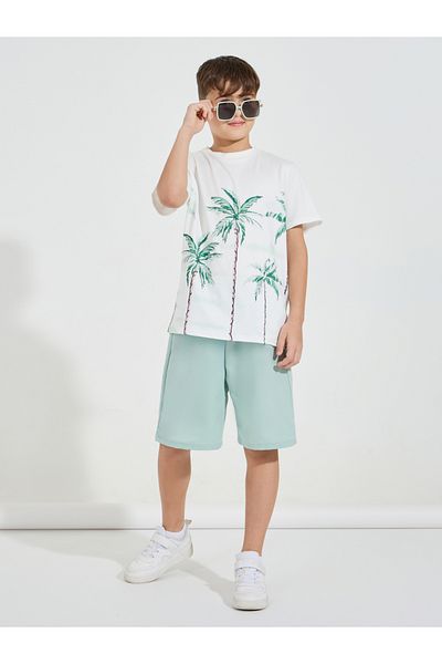 Styli Coconut Tree Print T-Shirt & Woven Shorts Set