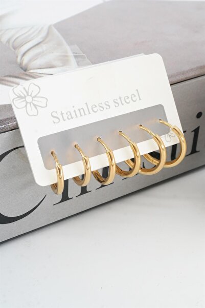 By Zeyna Aksesuar طقم أقراط نسائية مكون من 6 حلقات من الفولاذ المقاوم للصدأ 316L لا يتأكسد |   أنيق ومضاد للحساسية