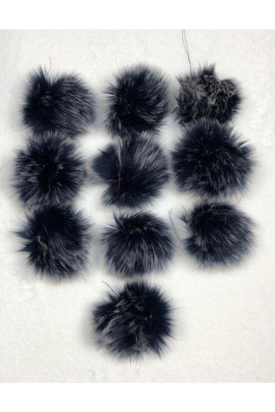 sç Saraçoğlu Çanta Navy Blue White Plush Pompom Scarf - 7cm Decoration Accessory, Pack of 10