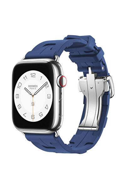 UnDePlus Apple Watch 42mm 44mm 45mm 49mm Katlanabilir Tokalı Hermes Kilim Silikon Kordon 94