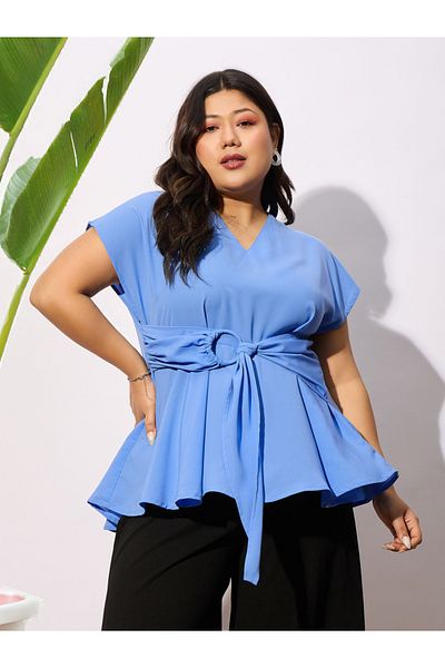 Sassafras By Styli Plus Front Knot Detail Peplum Top