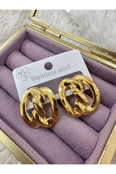 YASİN TOPÇU Steel Gold Earrings