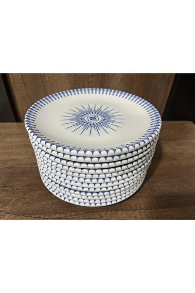 Hazal Güral Porcelain Di̇gibone 19 cm Blue and White 12-Pack Cake Plate