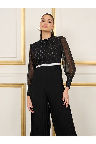 Styli Lurex Dobby Pleated Wide Leg Jumpsuit