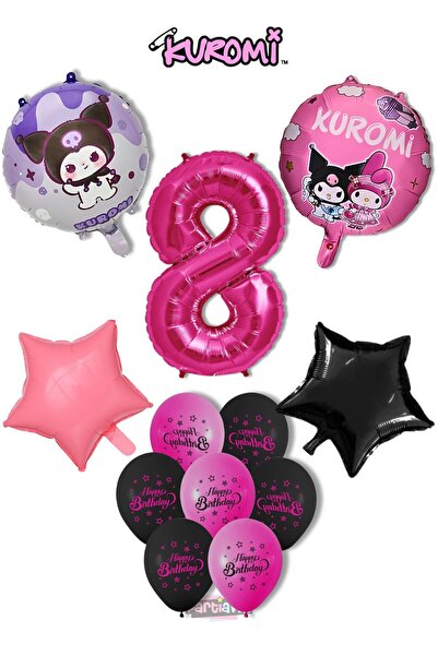 PARTİAVM Kuromi - My Melody Birthday Balloon Set Purple Pink Black Happy Birt...