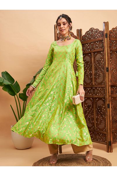 Sassafras By Styli Floral Foil Print Brocade Anarkali Maxi Kurta