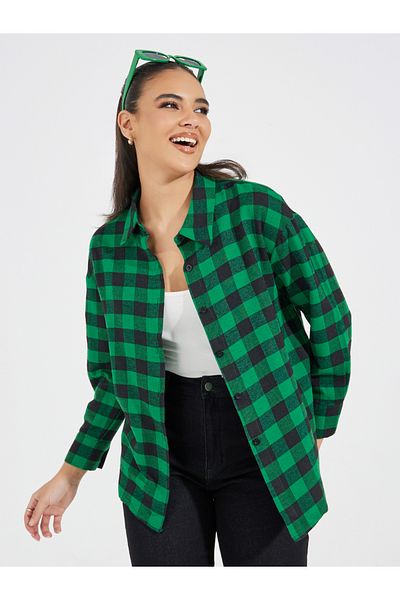 Styli Oversized Flannel Longline Shirt