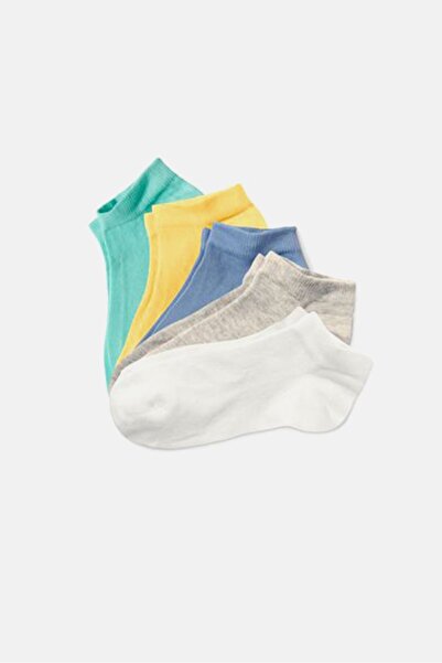 Tchibo Kids Boy 5 Pair Sneaker Socks, White and Yellow and Blue Combo