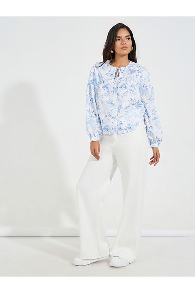 Styli Tie-Up Neck Floral Print Blouse