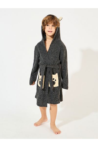 Styli Bear Pattern Terry Hooded Bathrobe