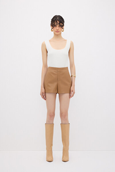 adL Yüksek Bel Deri Şort