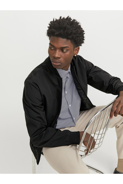 Jack & Jones Solid Bomber Jacket with Ribbed Cuff