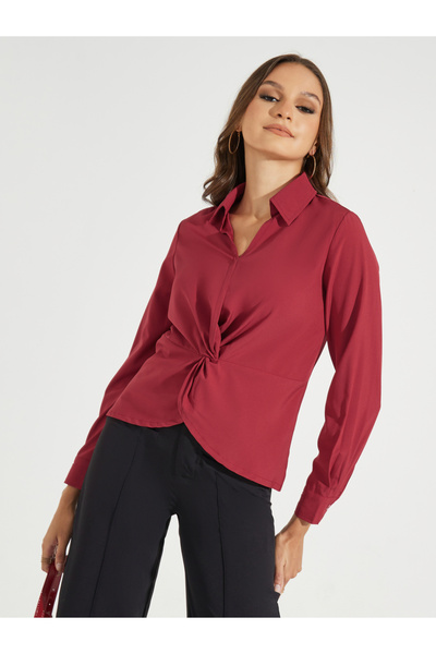 Take Two By Styli Solid Twisted Hem Long Sleeves Shirt