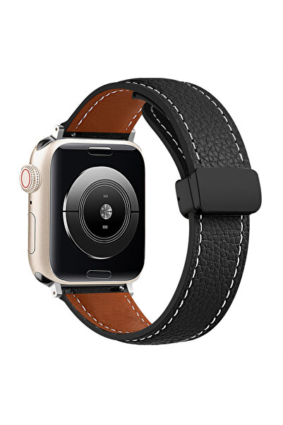 UnDePlus Apple Watch 10/11 42mm-38/40/41mm Kordon Magnetli PU Deri Kordon 2/3...