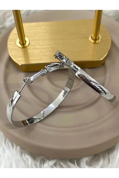 YASİN TOPÇU Steel Silver Wide Hoop Earrings