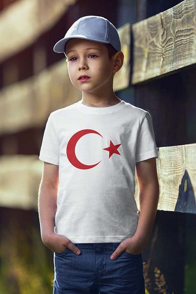 e-çocuk Tricou cu mânecă scurtă imprimat cu steagul turcesc pentru copii, unisex