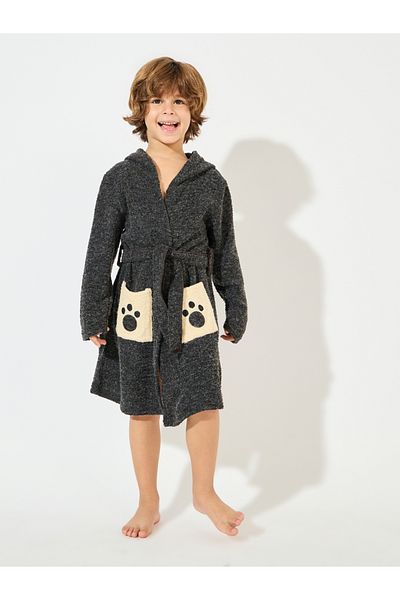 Styli Bear Pattern Terry Hooded Bathrobe