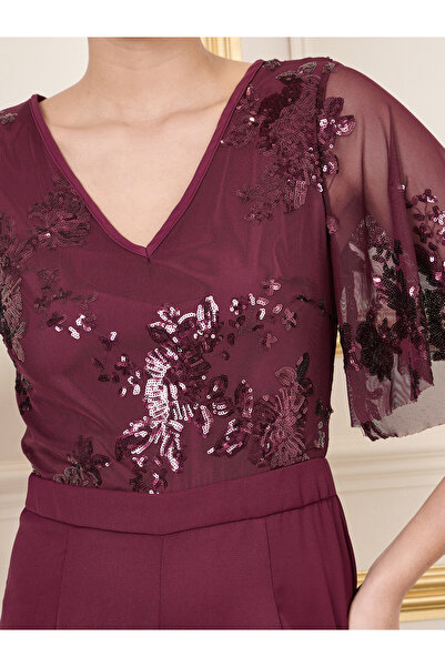 Styli Sequin Detail Mesh Insert Wide Leg Jumpsuit