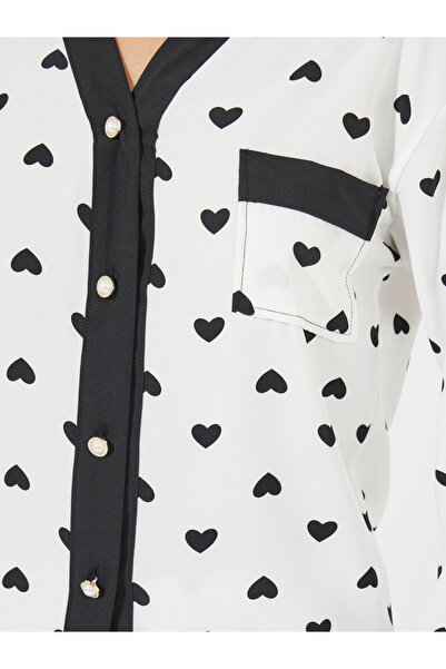 Take Two By Styli Heart Print Button Detail Shirt & Pyjama Set