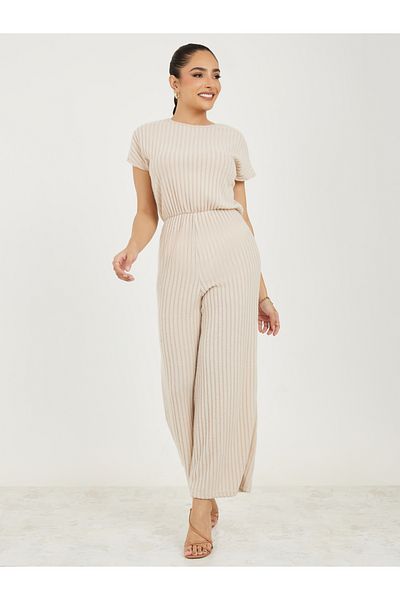 Take Two By Styli Solid Ribbed Wide Leg Jumpsuit