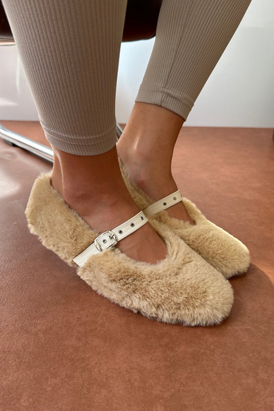 Mupa Shoes Beige Women's Furry Ballerinas