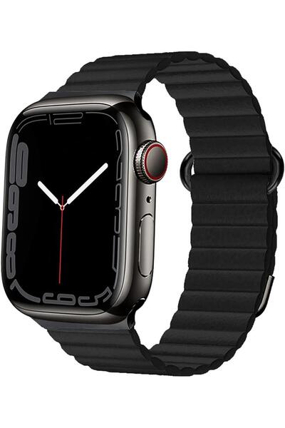 UnDePlus Apple Watch 44/45/46/49mm Kordon Mıknatıslı Magnetik Deri Kordon 2/3...