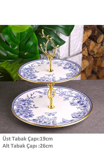 Pinkev Butterfly Ceramic Double Layer Cookie Holder Cake Presentation Plate Stand