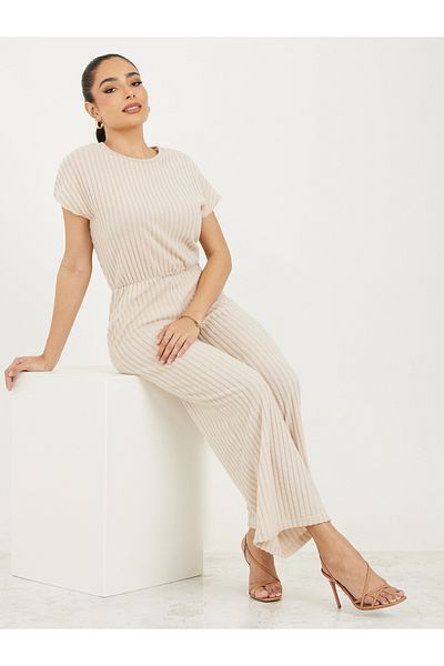 Take Two By Styli Solid Ribbed Wide Leg Jumpsuit