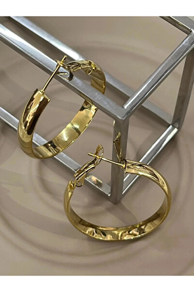 YASİN TOPÇU Çelik Gold Halka Altın Renk Bombeli Küpe