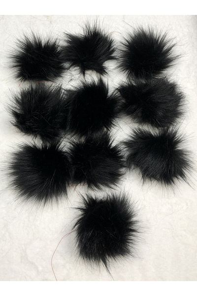 sç Saraçoğlu Çanta 7cm Decoration Accessory - Plush Pompom Scarf Beanie Bag, Black 10 Pack with String