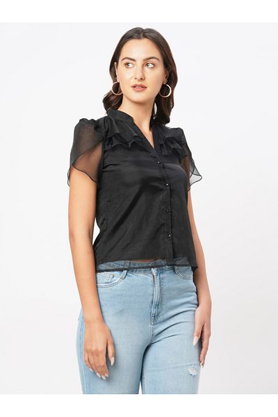 Mish By Styli Button Front Ruffled Top