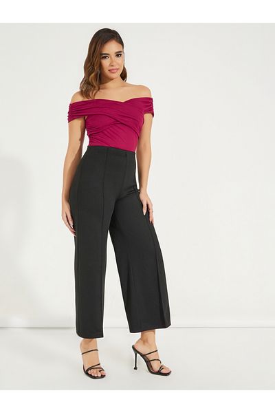 Styli Solid Off Shoulder Bodysuit with Wrap Detail