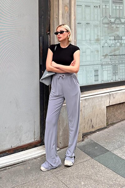 Swist Γυναικεία φούτερ με ελαστική μέση σε γκρι σκίσιμο