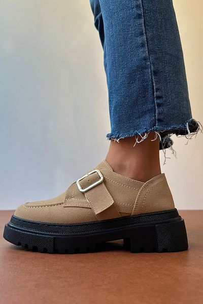 Mupa Shoes Μπεζ Suede Γυναικεία Loafer Παπούτσια